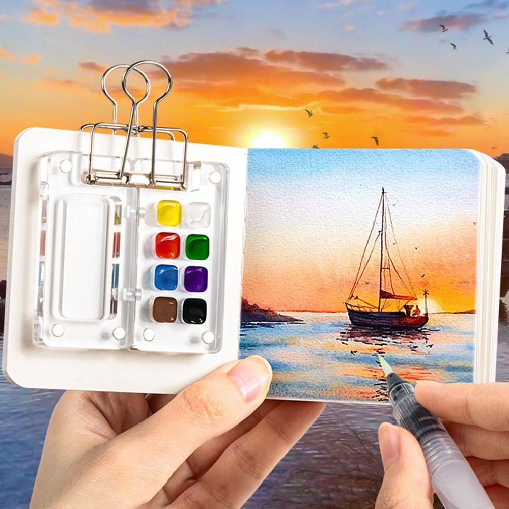 Acrylic Paint Pigment Box Magnetic Travel Painting Tray Portable Watercolor Paint Palette Student