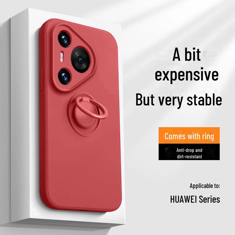 Huawei Pura70Ultra Liquid Silicone Case with Ring Holder - Mate60Pro Drop-Resistant Cover