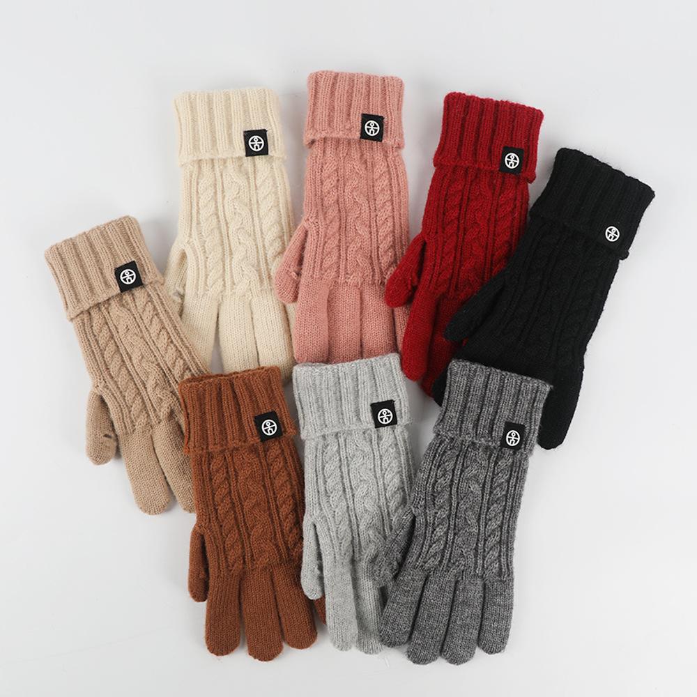 Knitted gloves winter outdoor riding gloves cold-proof wool blended European and American thickened extended warm gloves