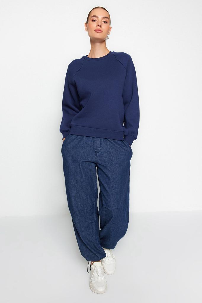 Женская модная стильная толстовка изумрудно-зеленого цвета, свободная удобная посадка, базовый вязаный свитшот с рукавами реглан и круглым вырезом