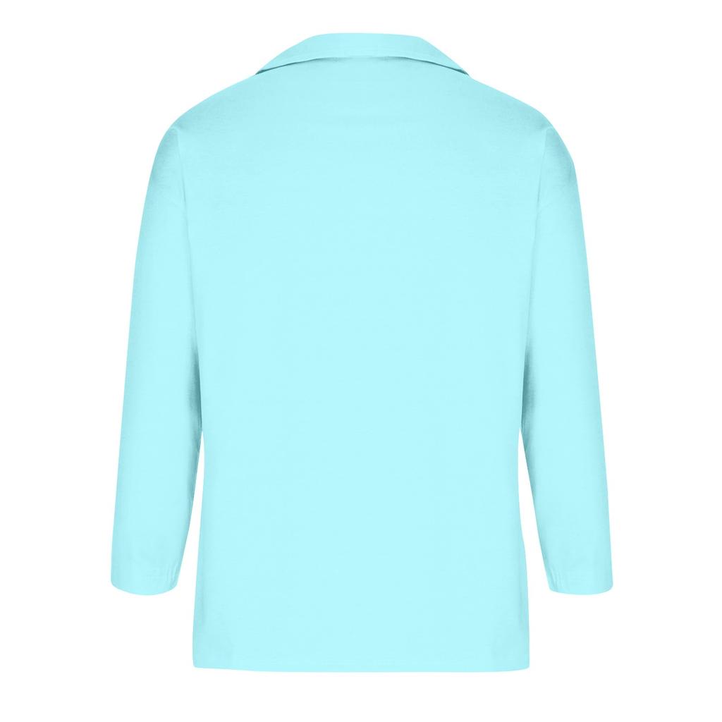 Women's Casual Fashion Solid Color 3/4 Sleeve V-Neck Lapel Comfortable Pullover Top