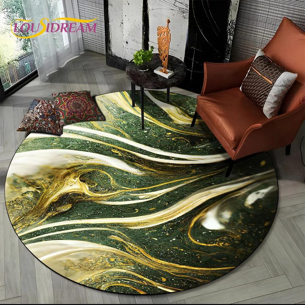 3D Colour Luxurious Marble Green Blue Gold Round Carpet Rug for Living Room Bedroom Child Chair Decor,Pet Area Rug Non slip Mat