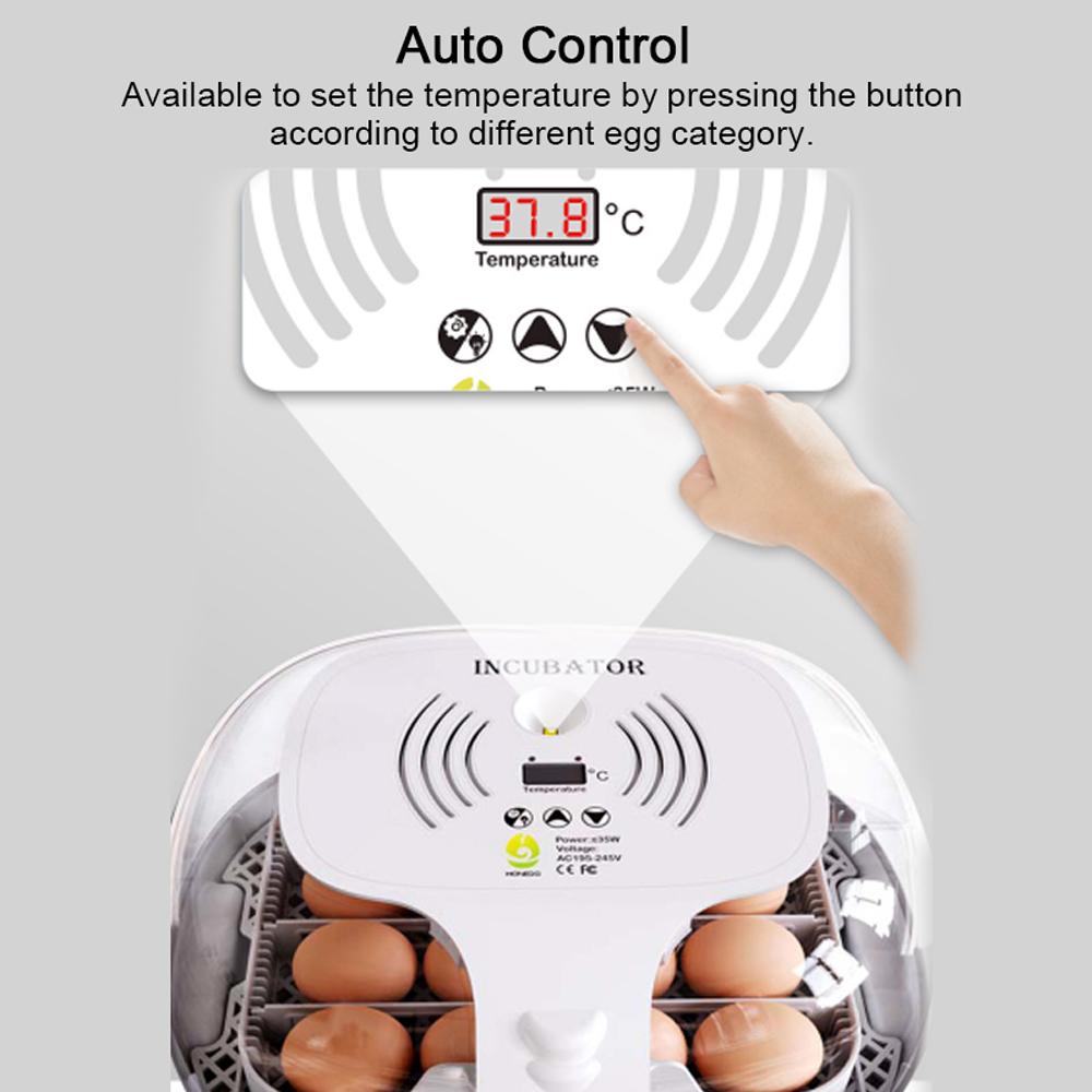 Egg Incubator for Hatching with Automatic Egg Turning Led Egg Test Lamp Clear Lid Easy To Wash 16