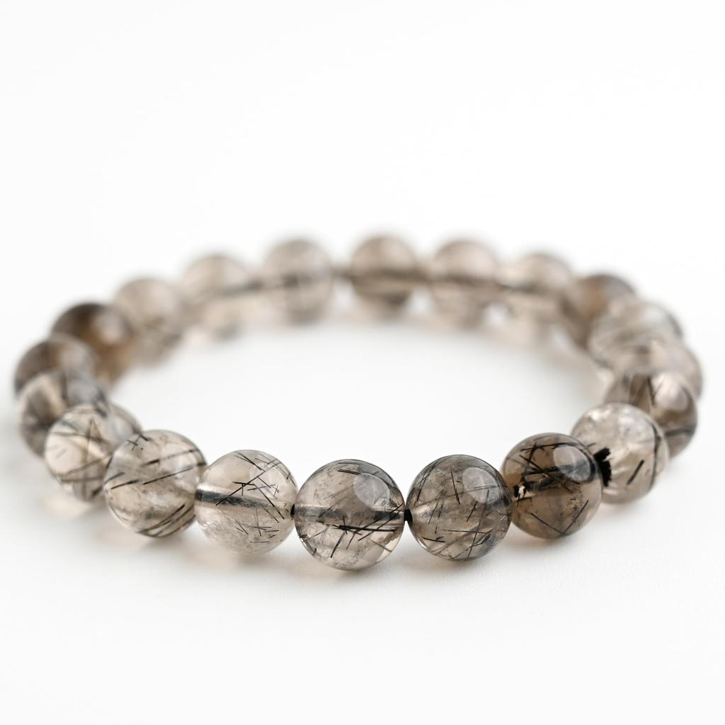 Черный Дымчатый Кварц с Рутилом Браслет Турмалин на запястье 16 см Лимитированный Натуральная Сила Молитва Удача Фэн-шуй [Eigado] (Черный кварц), Камень 9,5 мм,