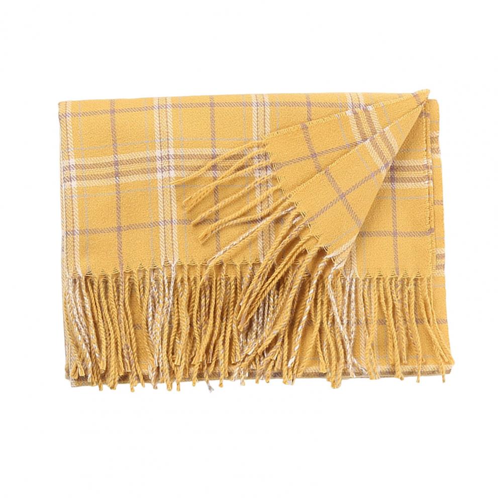 Women Scarf Plaid Pattern Tassel Decoration Thickened Scarf Long Warm Plush Neck Wrap Clothes Accessories