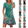 Женские летние платья Женское платье с v-образным вырезом и коротким рукавом с принтом