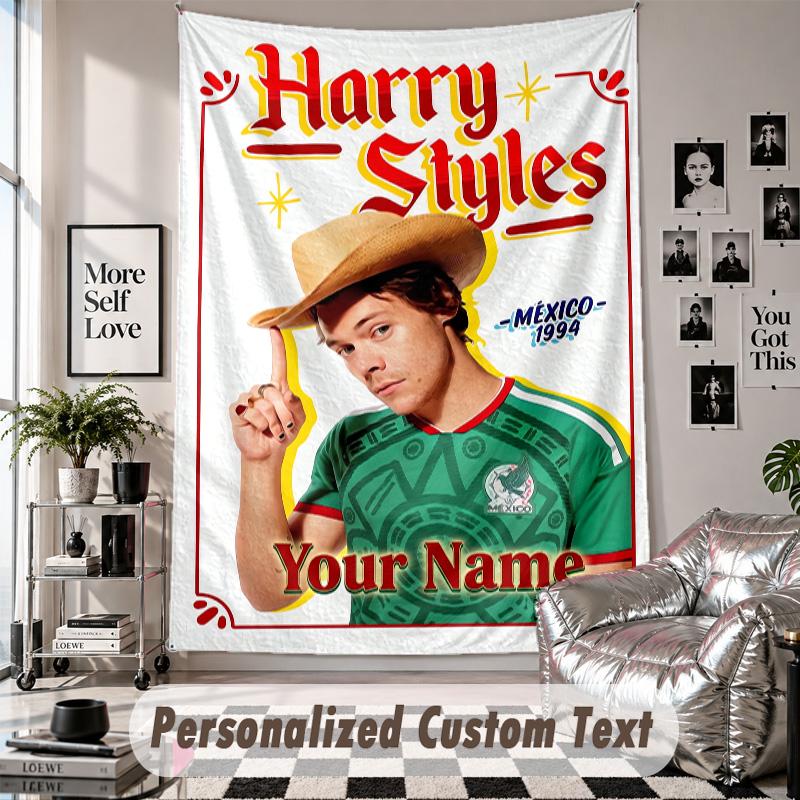 Wall Hanging Tapestry With Custom Name & Text, Harry Styles Decorative Tapestry For Bedroom