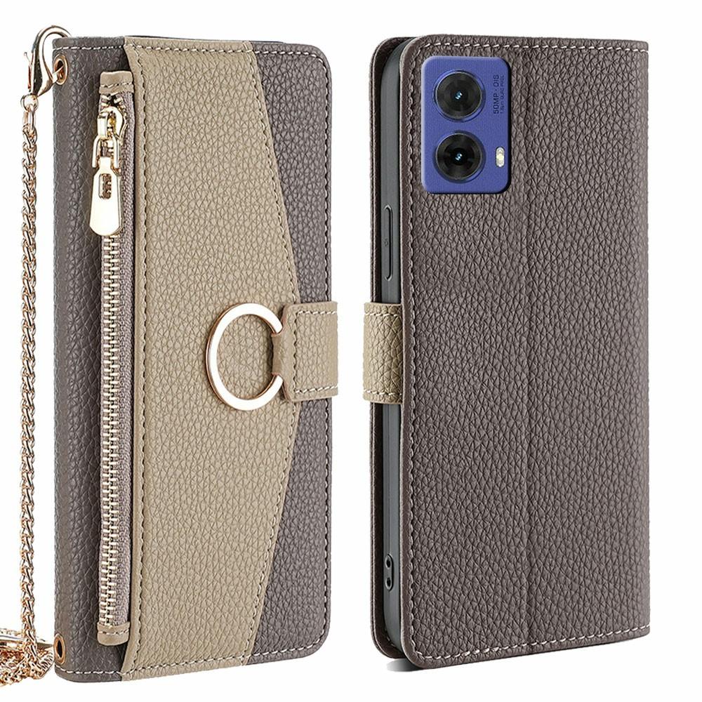For Motorola Moto G85 5G/S50 Neo 5G Case Mirror Wallet Leather Phone Cover with Chain Shoulder Strap