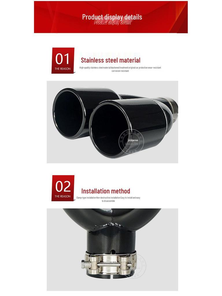 Dual Outlet Stainless Steel Exhaust Pipe - Available In Bright Black and Silver, Compatible with Various Car Models