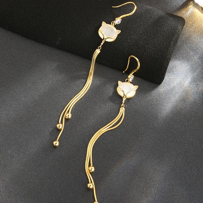 Серьги с кисточками из лисы, женские темпераментные простые корейские длинные серьги, элегантные изысканные трендовые женские модные серьги-гвоздики