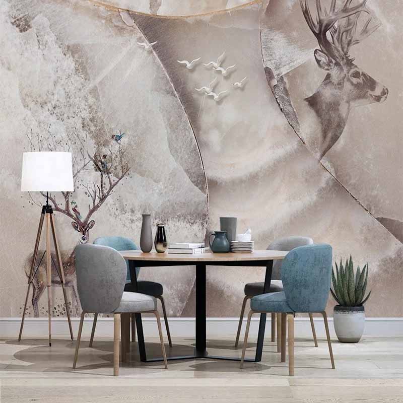 Большой размер 3D обои Скандинавский лось Мраморная фреска Для домашнего декора Комнатная художественная роспись Для дома Настенная фреска
