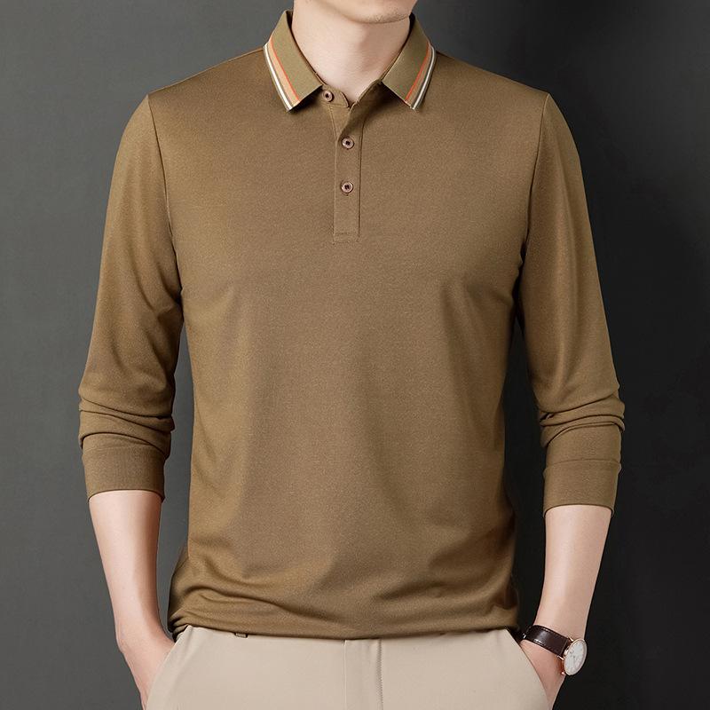 Мужская футболка с длинным рукавом, осенний новый стиль, для молодежи и мужчин среднего возраста, деловая свободная рубашка поло, футболка с лацканами, мужская одежда