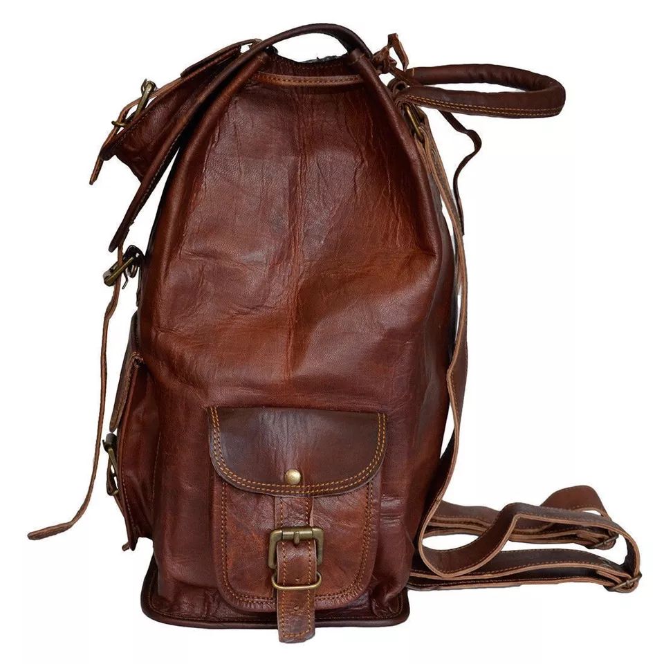 Bag Goat Leather Backpack Rucksack Laptop Vintage Brown Travel Men