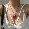 Red Heart Necklace, Women'S Rope Chain, A Gift For Girls, Gothic Jewelry.