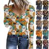 Женский модный повседневный свитер с длинными рукавами и принтом на пуговицах в стиле Хэллоуина
