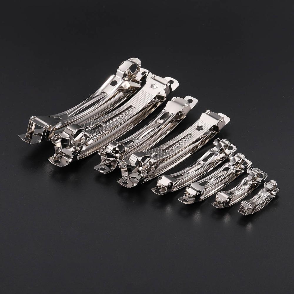10pcs/lot 3/4/5/6/8/9.8cm Rhodium Spring Hair Clips Automatic Clip Blank Width Setting For DIY Jewelry Making Base Accessories