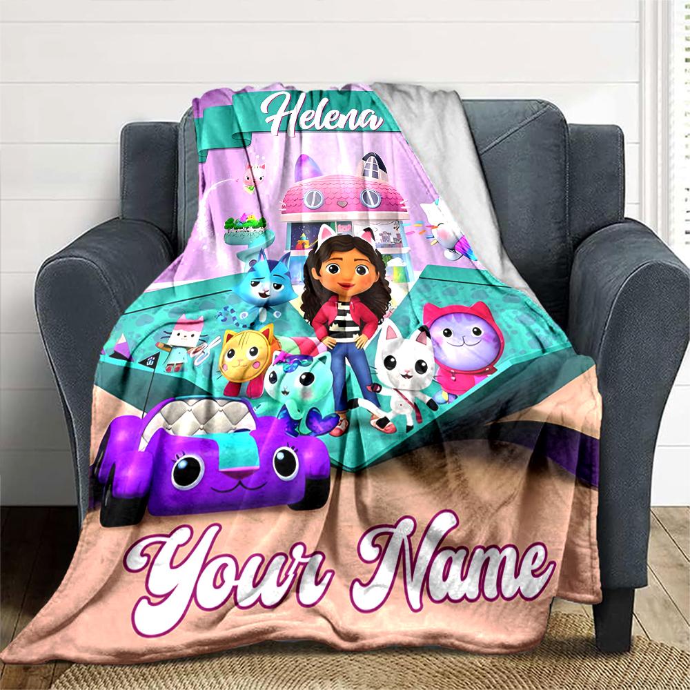 Customiz Name Personality Gabby's Dollhouse  Blanket Soft &Warm Sofa Office Bed Travel Lunch Break Blanket, Gift Suitable All Seasons