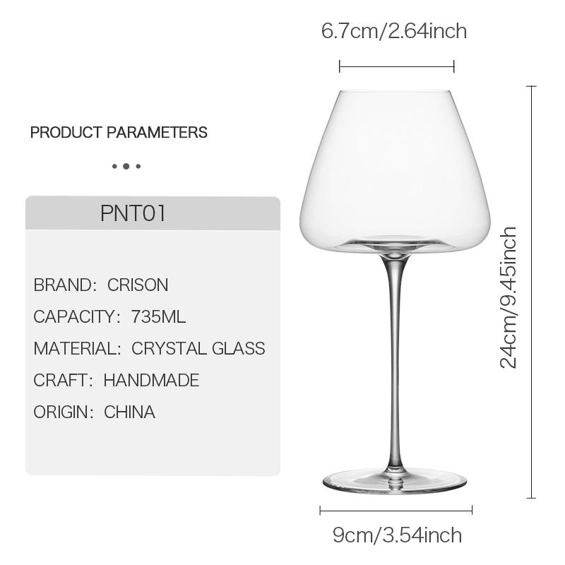 PNT01 CRISON Concave Bottom Handmade Red Wine Glass Ultra-Thin Crystal Burgundy Bordeaux Goblet Art Big Belly Tasting Cup