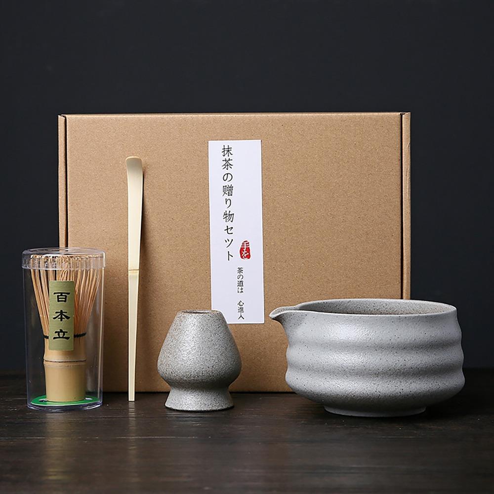 4PCS Food Grade Japanese Matcha Tea Set Bamboo Ceramic Japanese Chasen Matcha Whisk Set Stirring