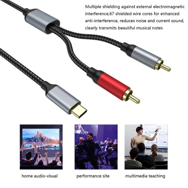 USB C - 2 RCA Аудиокабель 1,5 м в оплетке для цифровых и аналоговых устройств