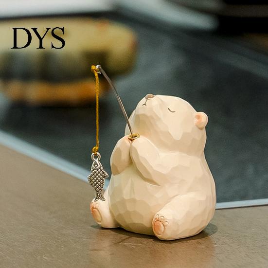 Modern Desktop Plant Holder Leisure Fishing Frog/Cat/Panda/Bear Statue Ornaments, Clear Mini Vases Miniature Cute Animal Ornaments Figurines