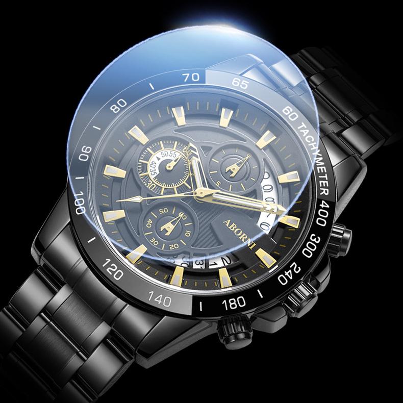 ABORNI WATCH Мужские деловые светящиеся в темноте водонепроницаемые стальные мужские часы с хронографом Кварцевые часы