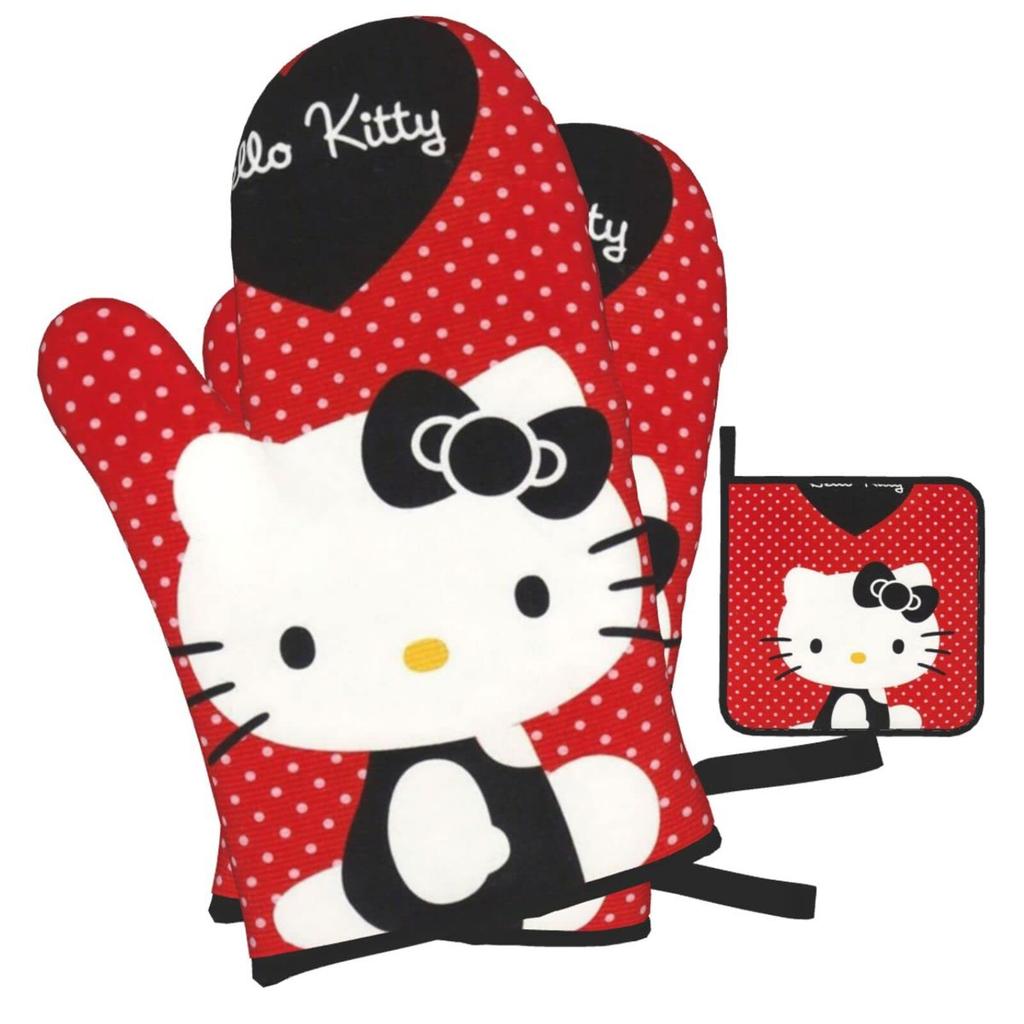 Hello Kitty Pot Stylish and Cute Oven Kitchen Can Be Used On Both Left and Right Set Heat-Resistant Holders/Oven Mitts, Mitts, Anti-Slip, Anti-Burn,