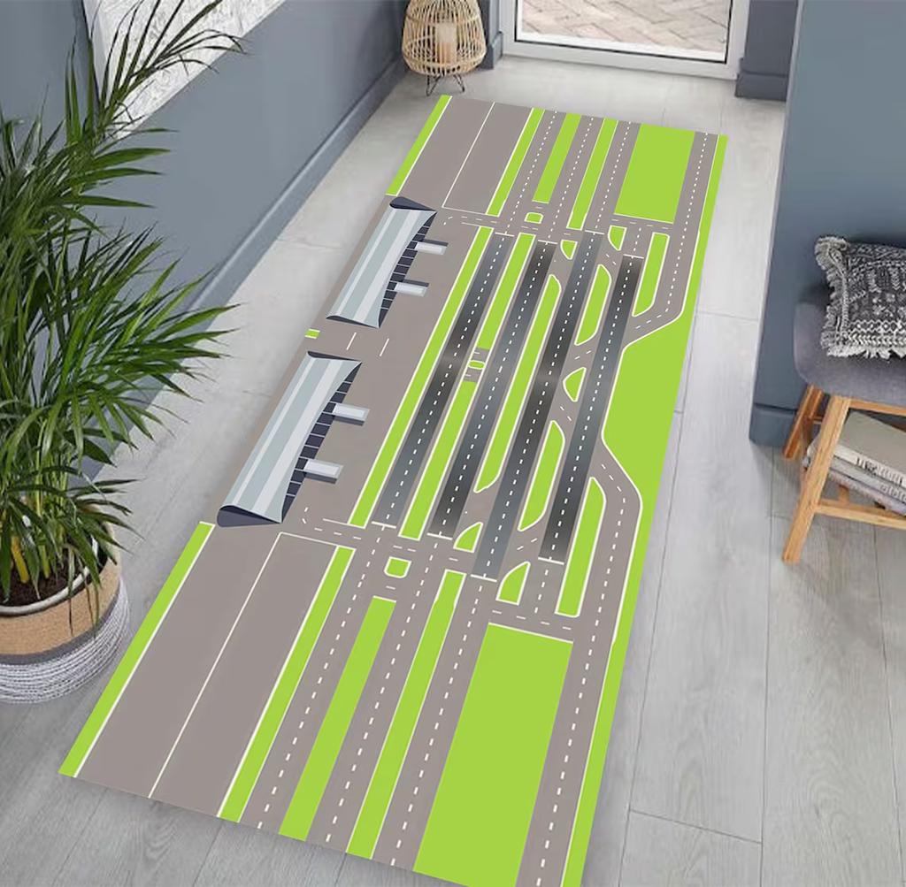 Airport Runway Design Hallway Runner Rug Non Slip Floor Mat for Living Room Bedroom Aviation Enthusiast Gift Track Pattern Rug