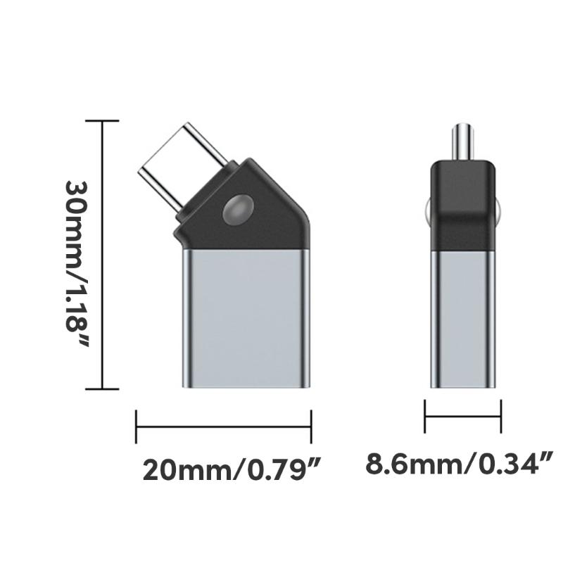 45 Degree Type C to USB3.0 Adapter Data Transmission Connector with Indicator Compatible for Mobile Phone Laptop Tablet