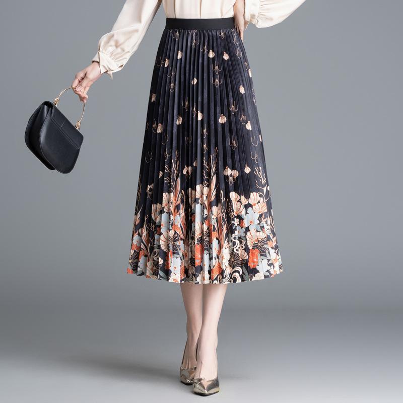 Юбка на груди женская летняя плиссированная высококачественная маятниковая печатная длинная юбка a-word женская драпировка женская тонкая юбка-зонтик куртка