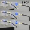 3 PCS Classic Reading Glasses For Men Women  Rimless Design Presbyopic Glasses Blue Light Blocking High Definition Lenses