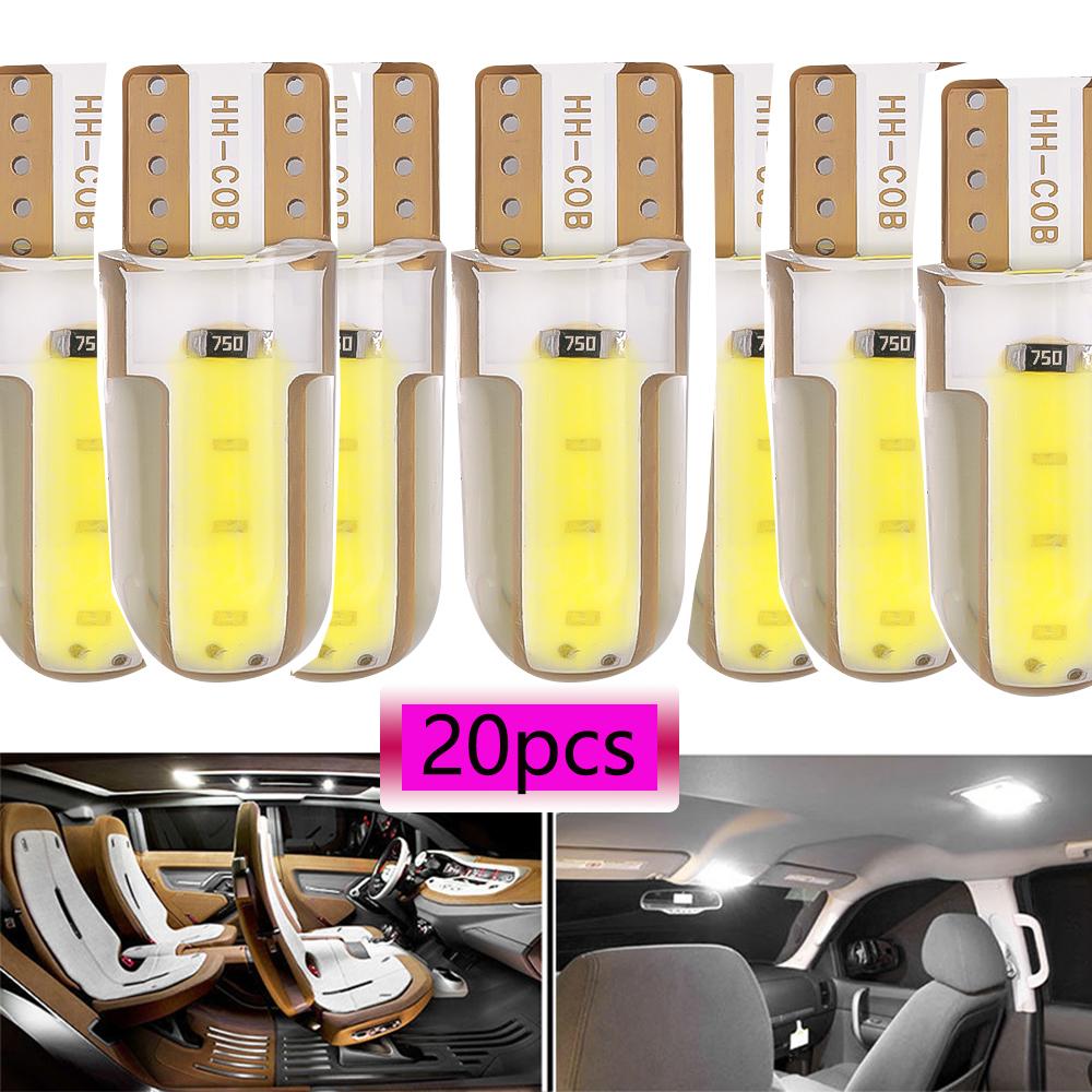20 шт. светодиодных ламп W5W T10 194 168 W5W COB 12SMD для парковки, автоматических клиновых габаритных огней CANBUS, ярко-белых лампочек для номерного знака
