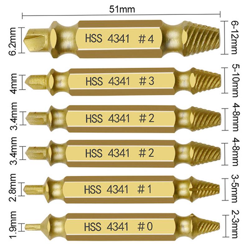 Набор из 6 сверл для извлечения поврежденных винтов, извлечение сломанных винтовых болтов