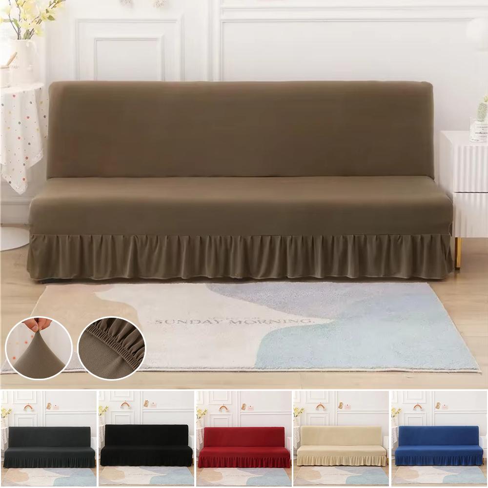 Solid Color Elastic Folding Sofa Bed Cover with Skirt Sofa Slipcover Couch Cover Furniture Protector 1pc Home Decor Couch Cover
