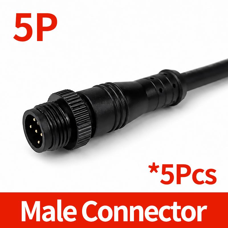 M12 IP65 Waterproof Metal Panel Mount Connector 2 3 4 5 6 8 Pin Female Socket Male Plug Pigtail Cable 5PCS 5 Matched Set Choices