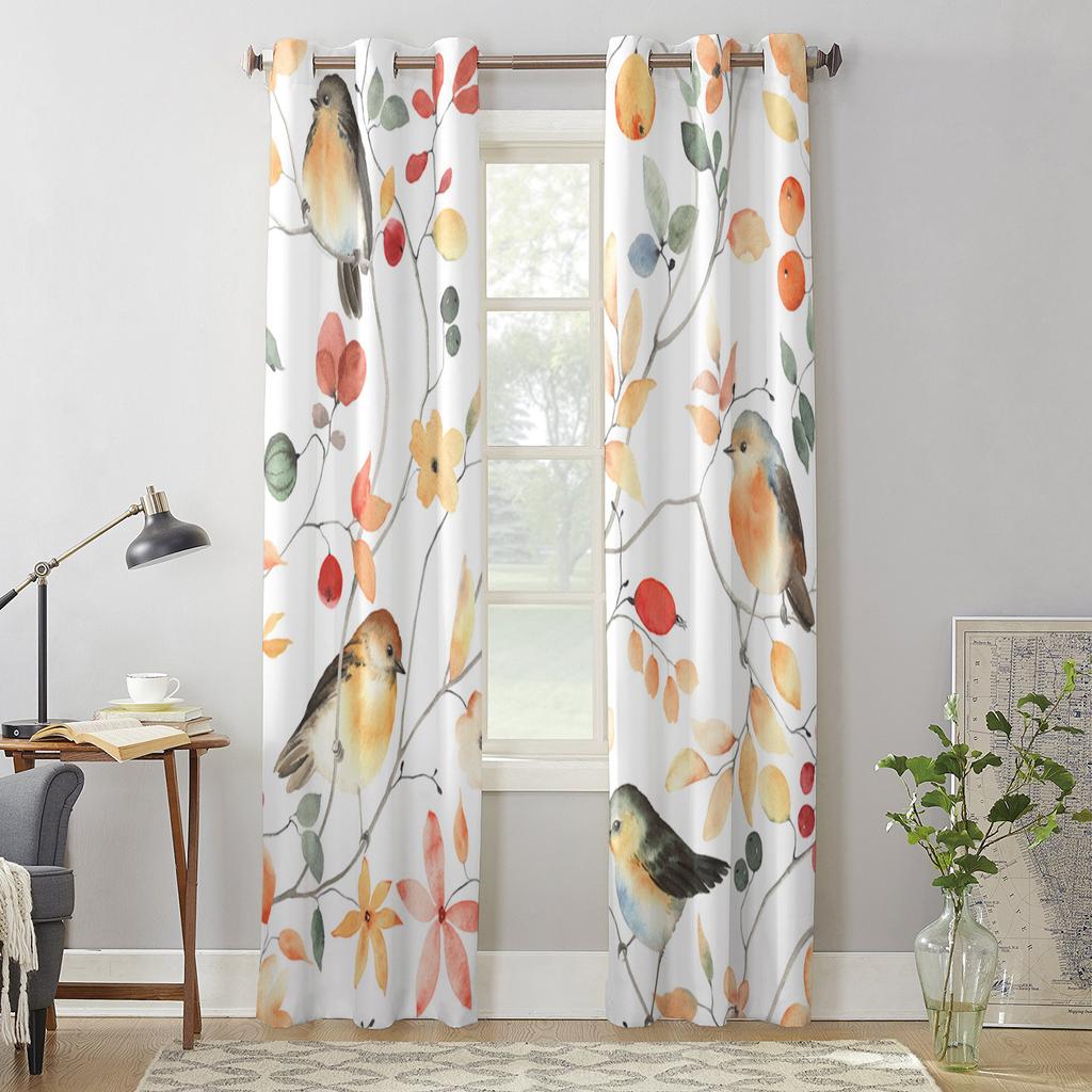 Осенние птицы, цветы, ветки деревьев, современные оконные шторы для гостиной, спальни, кухонные шторы, шторы