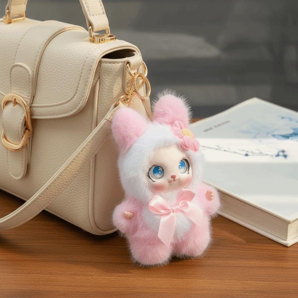 Bag Hanging Rabbit Doll Figures Big Ear with Flower Bunny Plush Doll Pendant  Kids Christmas Gifts