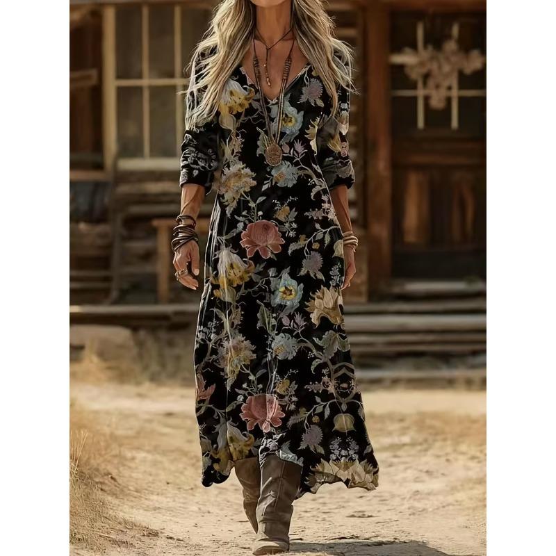 Креативное платье с принтом тай-дай для женщин, новое, с V-образным вырезом, с длинным рукавом, средней длины и длинное платье