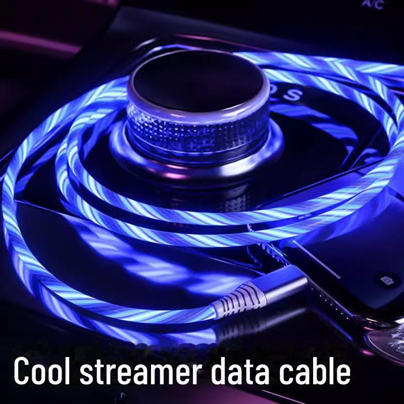 Luminous Data Cable for Apple & Huawei, Fast Charging, Type-C, Car-Mounted LED Flow - 1m/2m