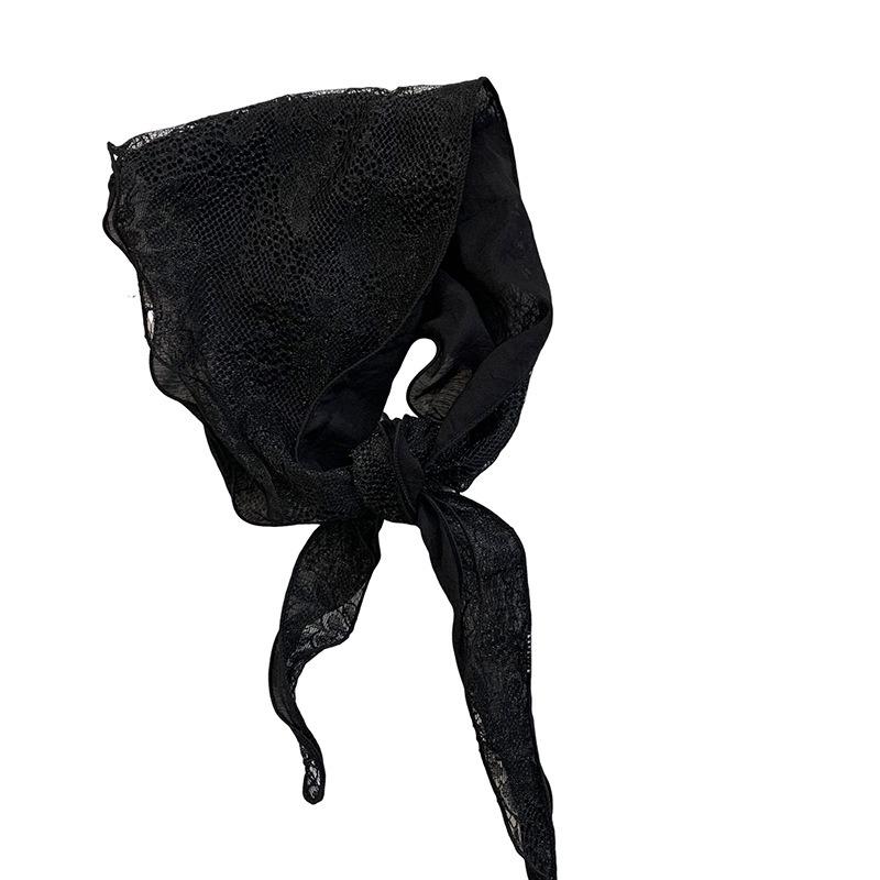 New Splicing Solid Color Light Triangle Scarf Lace Hollowed Out Pure Silk Scarf Head Scarf Fart Curtain