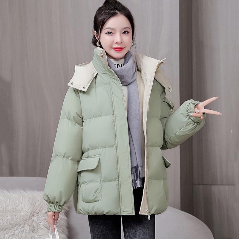 Женская утолщенная теплая парка на осень-зиму, женская повседневная однотонная свободная короткая куртка с большим карманом и капюшоном, верхняя одежда