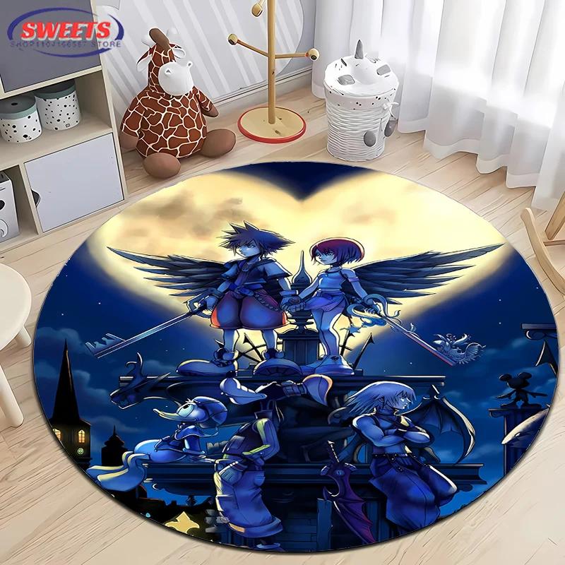 Круглый ковер Disney Kingdom Hearts, Нескользящий игровой коврик, Напольный ковер для гостиной, спальни, детской комнаты, Круглый коврик, Прочный моющийся коврик