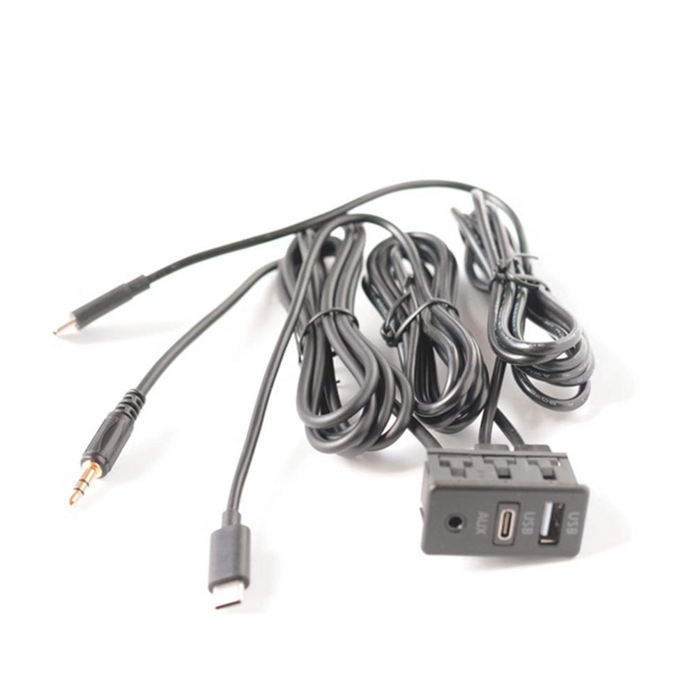 Черная панель с двумя разъемами Type-C для автомобиля, гнездом USB+TYPE-C+AUX