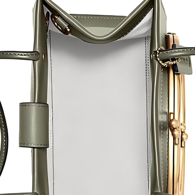 Coach Green Leather Double Kisslock Tote Handbag with Vintage Gold Hardware for Daily Use