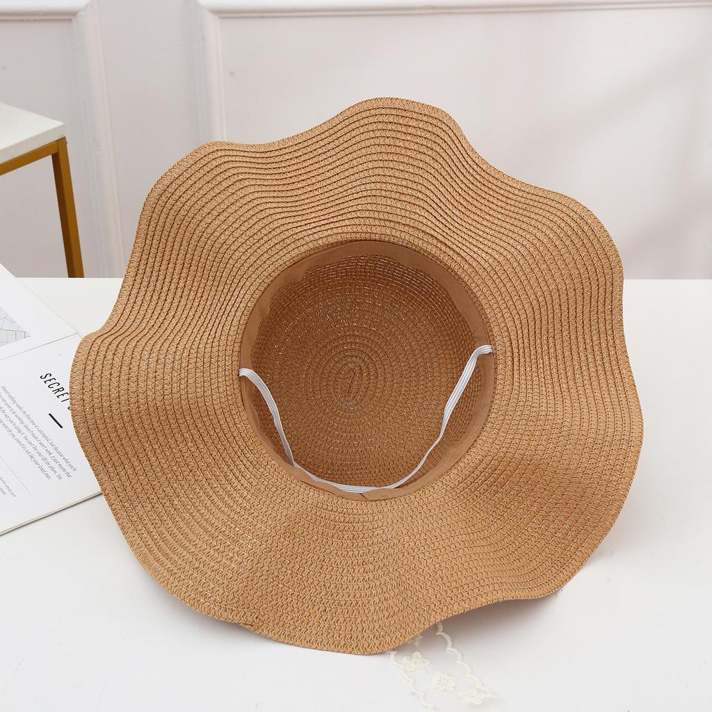 Милая уличная шляпа от солнца Женская отпускная пляжная шляпа-рыбак Кружевная лента Волнистый край Соломенная шляпа