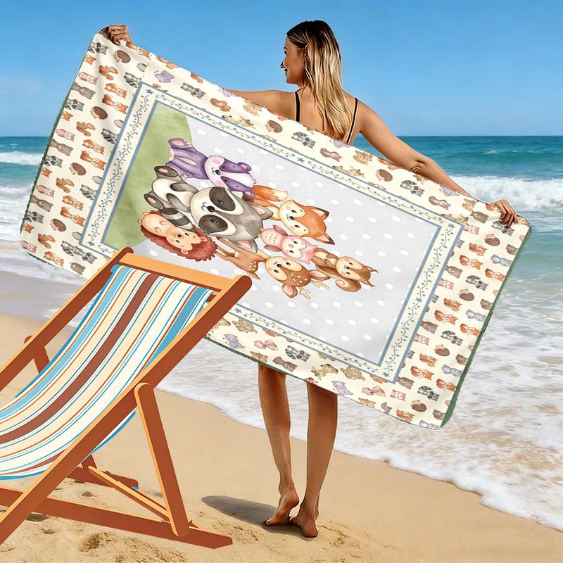 Cute Animal Puzzle Print Beach Towel, Large Soft Quick Dry Towel for Beach Camping Swimming