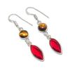 Natural Mozambique Garnet, Tiger Eye 925 Sterling Silver Earring 1.85" a6Q89