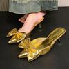 Модные женские шлепанцы с бантом и острым носком, туфли-мюли на высоком каблуке-шпильке, сексуальные туфли-лодочки, летние босоножки-слингбэки 2025 Mujer Zapatillas