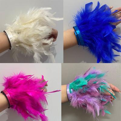 Женские манжеты из натурального меха и перьев, сексуальный браслет на кнопках, манжета для фото ногтей, браслет на щиколотку из перьев, браслет-манжета из перьев