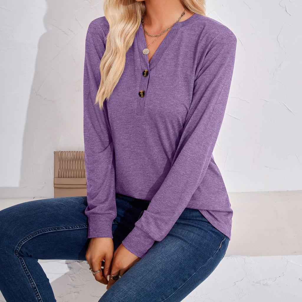 JKASHDK Женские модные повседневные весенне-осенние однотонные блузки и рубашки с v-образным вырезом и длинным рукавом с принтом